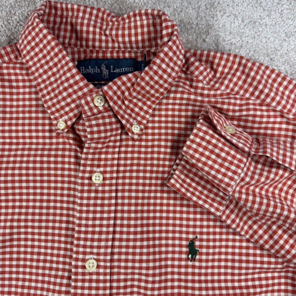 Ralph Lauren Mens M Classic Fit Red Gingham Cotton Button Down Shirt RN 41381
